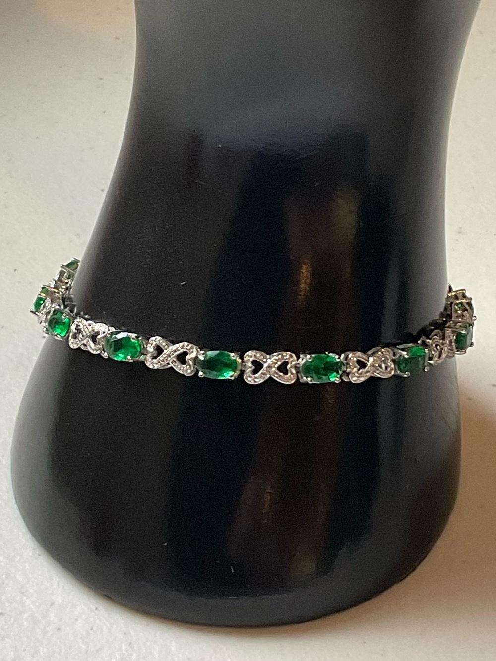 Sterling Silver & Faux Emerald Infinity Bracelet